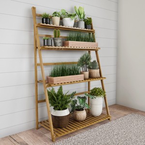 Nature Spring 4-Tier Freestanding Indoor/Outdoor Bamboo Ladder Plant Stand and Storage Shelf - 31.5" x 16.75", Brown - 1 of 4