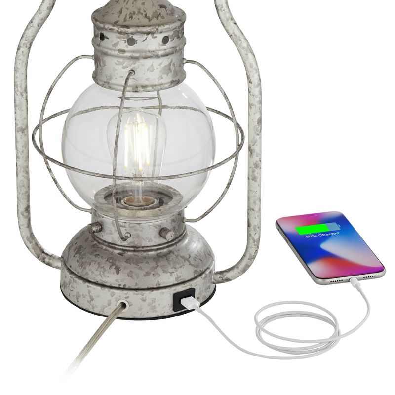 Franklin Iron Works Rustic Farmhouse USB Lamp with Table Top Dimmer and Nightlight LED 26" High Silver Off White Linen Glass Living Room, 4 of 10