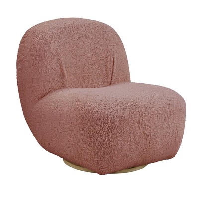 Swivel Luxe Accent Chair in Brown Polyester with Gold Legs