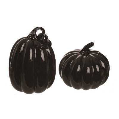 Transpac Glass 10.25 in. Black Halloween Glossy Pumpkins Set of 2