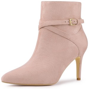 Allegra K Women's Pointy Toe Buckle Cross Straps Stiletto Heel Ankle Boots - 1 of 4