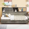 TIRAMISUBEST Full Size Wooden Daybed with 3 Storage Drawers, Upper Soft Board, shelf, and a set of Sockets and USB Ports - 2 of 4