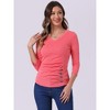 INSPIRE CHIC Women's V Neck 3/4 Sleeves Solid Knitted Buttons Decor Ruched Blouse - 3 of 4