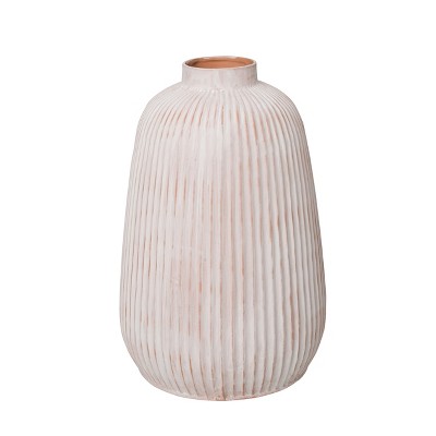 Transpac Terracotta 14 in. White Textured Gourd Style Vase