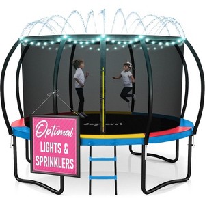 Joyberri Trampoline - ASTM Certified, 8-16ft for kids & adults. Anti-rust, with enclosure net, ladder, LED lights & sprinkler. Safe & fun! - 1 of 4