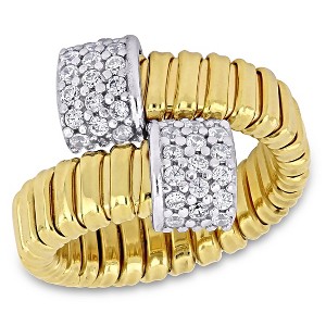 EVERLY JEWELRY |Two-Tone Silver 1.5mm 1 CT TGW Cubic Zirconia Omega Wrap Style Ring - 1 of 4