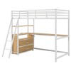 YOOCOZZ Twin Size Metal&Wood Loft Bed with Desk and Shelves, Two Built-in Drawers, LED Light and USB Charging Station - White - 2 of 4