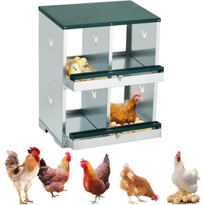 Chicken Nesting Box, 1/2/3-Tier Metal Egg Laying Box with Large Vented Compartments, Heavy-Duty Hen Egg Collector, Orange/Green - 1 of 4