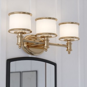 VAXCEL Carlisle 3 Light Gold Brass Traditional Bathroom Vanity Fixture White Glass - 1 of 4