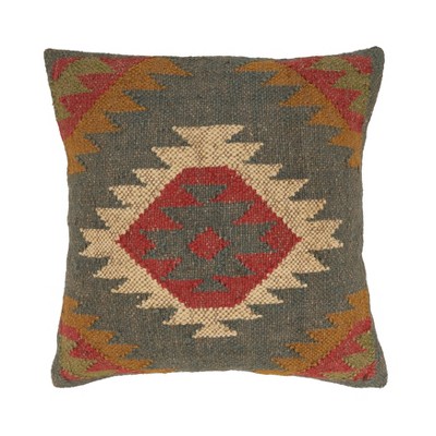 Saro Lifestyle Artisanal Heritage Kilim Down Filled Pillow, Multicolored, 18"x18"