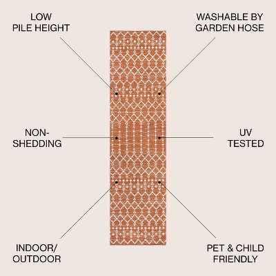 Ourika Moroccan Geometric Orange Cream 2 x 8 Runner Rug