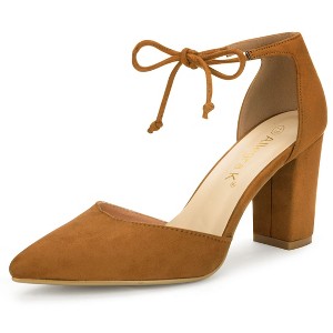 Allegra K Women's Ankle Tie Point Toe High Block Heel Dress Pumps - 1 of 4