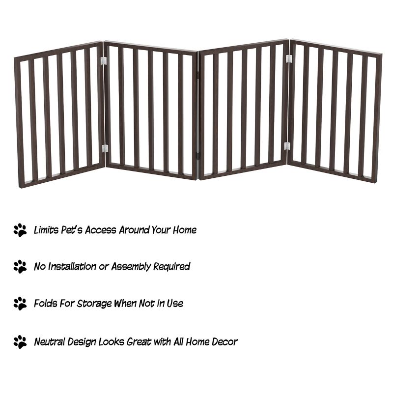 Indoor Pet Gate - 4-Panel Folding Dog Gate for Stairs or Doorways - 72x24-Inch Freestanding Pet Fence for Cats and Dogs by PETMAKER (Brown), 4 of 9