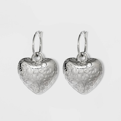 Heart Charm Dangle Drop Earrings - Wild Fable™ Silver