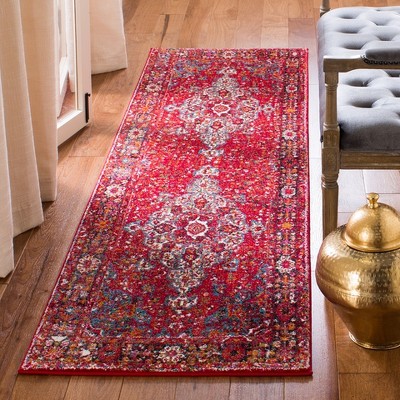 Vintage Red and Multi Synthetic Runner Rug - 2'3" x 16'
