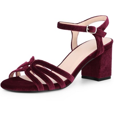 BLISSFUL STEP Women's Velvet Chunky Heel Slingback Heeled Sandals