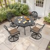 5-Piece Round Cast Aluminum Patio Set with Swivel Chairs,Brown Cushions,and Umbrella Hole - 3 of 4