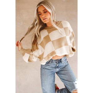 Women Checkered Bishop Sleeve Sweater - 1 of 4