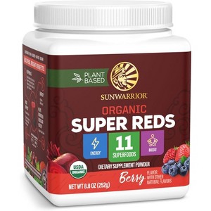 Organic Super Reds Powder, 11 Superfoods with Beet Root, Berries & Cordyceps for Natural Energy, Circulation & Immune Support, Sunwarrior, 28 servings - 1 of 4