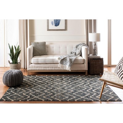 Handmade Charcoal and Natural Wool Cotton Round Area Rug