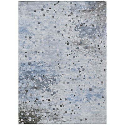 Sky Blue And Gray Abstract Washable Indoor Outdoor Area Rug