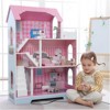 Angel Sar 3-Tier Wooden Dollhouse with Furniture, Kids Playhouse with Roof Window & Accessories, Mini Dollhouse for Ages 3+, Pink - 2 of 4