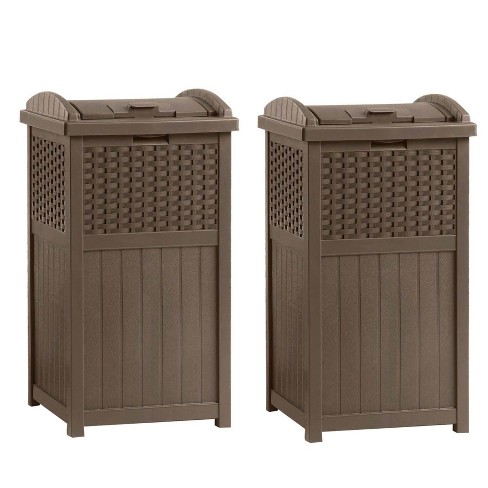 Suncast 30-gallon Durable Hideaway Trash Waste Bin Container For Outdoor  With Solid Bottom Panel And Latching Lid, Cyberspace (2 Pack) : Target