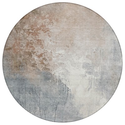 HomeRoots 8' Rust And Gray Round Abstract Washable Indoor Outdoor Area Rug