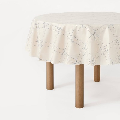 70" Round Windowpane Oiled Tablecloth Blue - Threshold™ designed with Studio McGee: Classic Pattern, Spring Decor