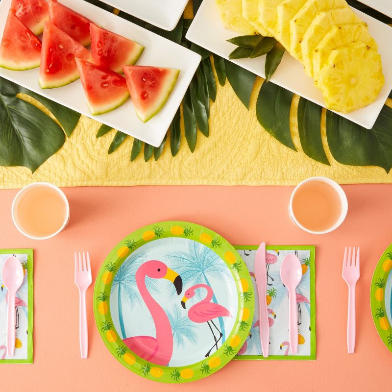 Juvale 144-Piece Pink Flamingo Birthday Party Supplies, Paper Plates, Napkins, Cups, Cutlery for Summer Hawaiian Themed Party, Baby Shower (24 Guests), 2 of 10