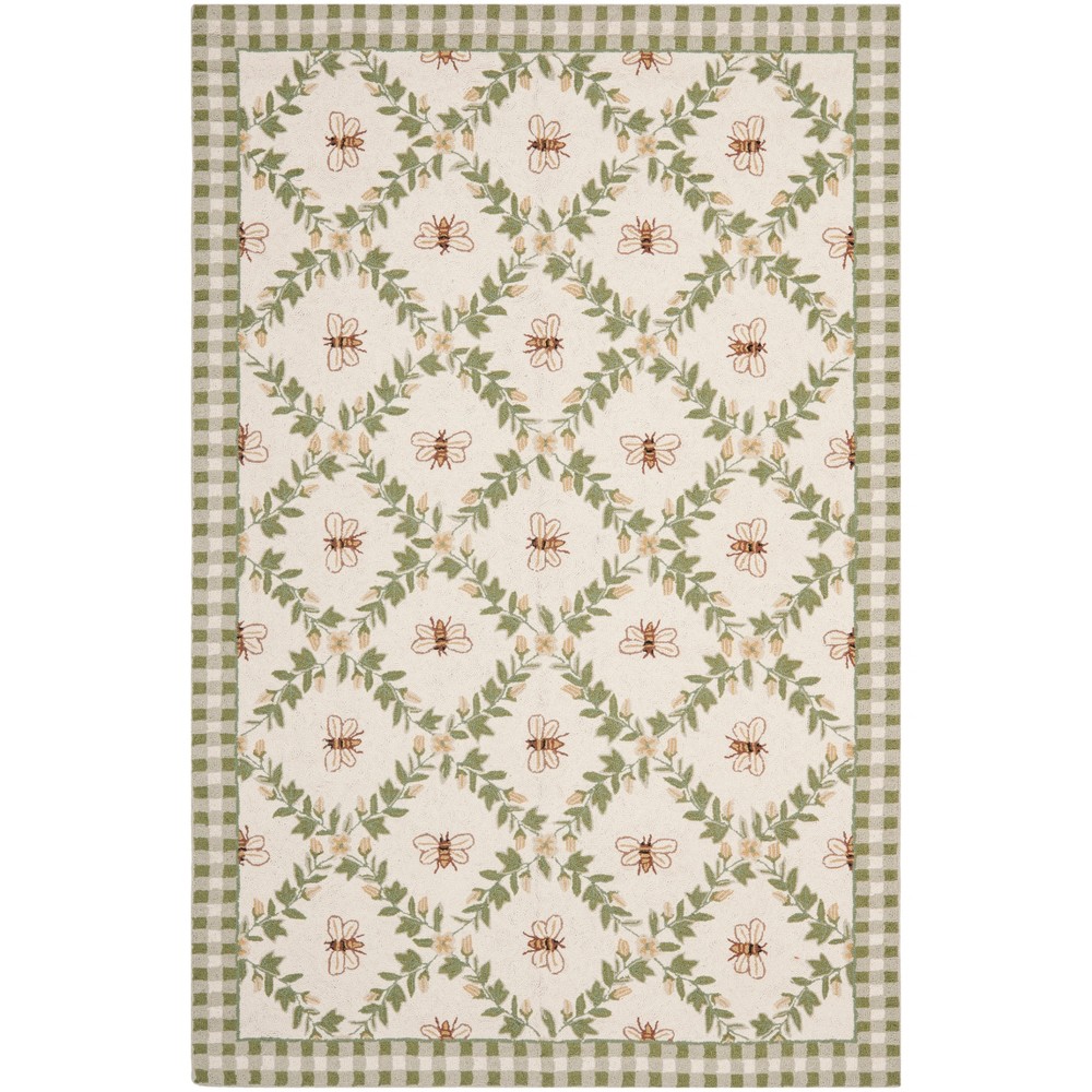 6'x9' Bee Hooked Area Rug Ivory/Green - Safavieh
