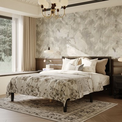 FUFU&GAGA Classic Solid Wood Queen Bed Platform Bed: High - Load Capacity & Chic Geometric Design