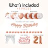 EpiqueOne Rose Gold 21st Birthday Decorations - 41 Pieces Party Decor for Her - Rose Gold Ribbon, Balloons, Pom Poms - 2 of 4