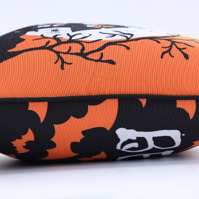18" Square Orange and Black Halloween Haunted House Pillow