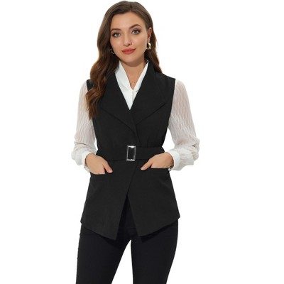 Allegra K Women's Casual Shawl Collar Belted Sleeveless Work Office Suit Vest