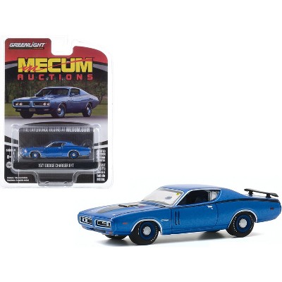 1971 Dodge Charger R/T Blue Metallic with Black Stripes Dallas, Texas (2019) "Mecum Auctions Collector Cars" 1/64 Diecast Model Car by Greenlight