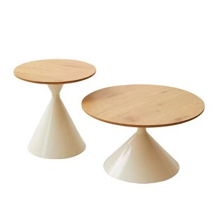 Dexmalle French Elegant Round Coffee Table White+Wood 2 sets - 1 of 4