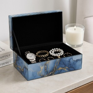 Modern Decorative Box with Lid for Home Decor - Mirrored Jewelry Storage Box and Keepsake Organizer with Marble-Inspired Finish - 3" - 1 of 4