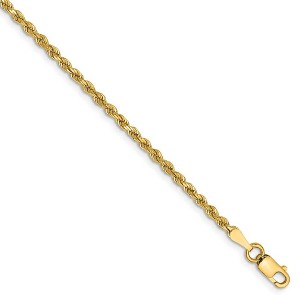 Black Bow Jewelry 14k Yellow Gold, 2mm Diamond Cut Rope Chain Anklet - 1 of 4