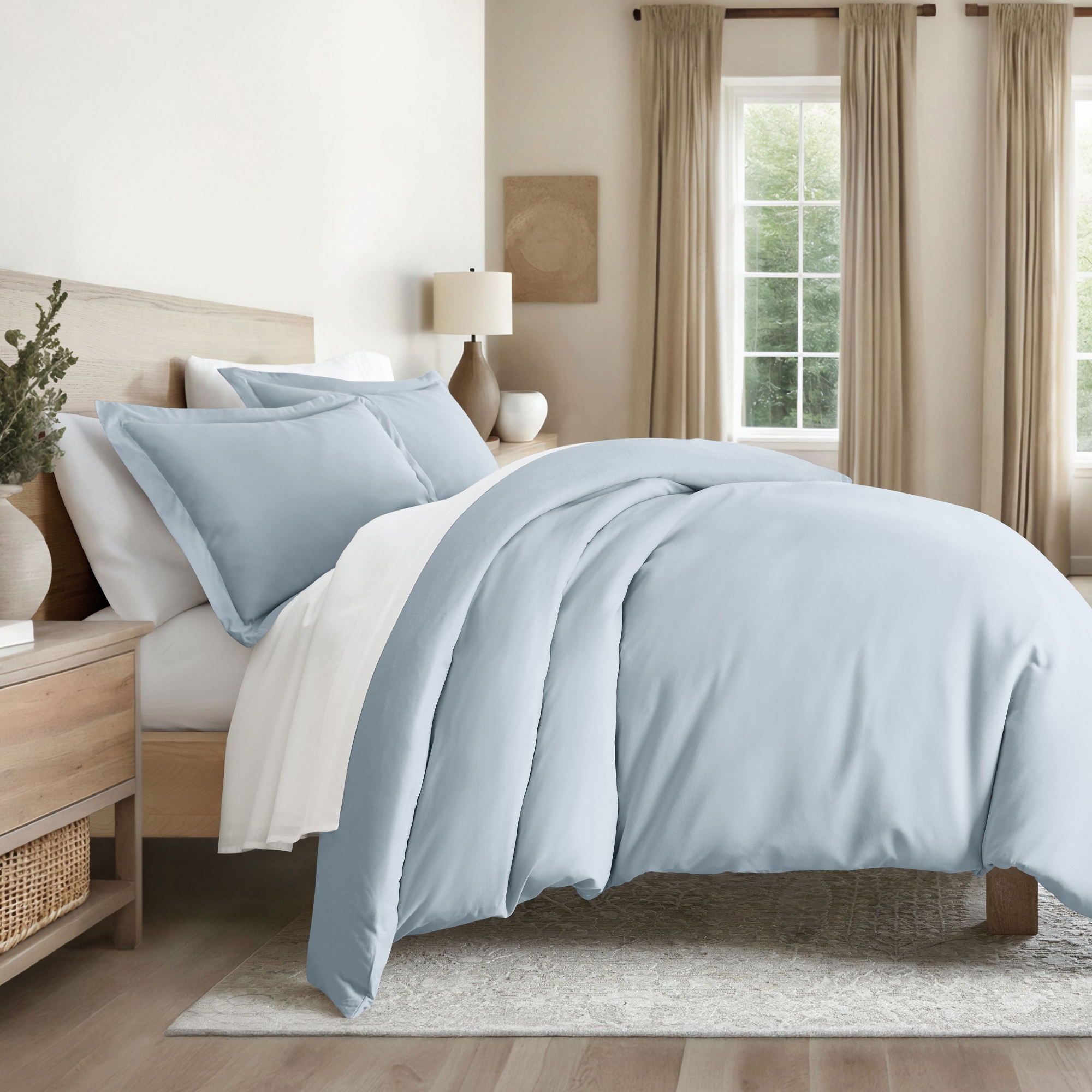 3 Piece Duvet Cover & Shams Set - Soft and Breathable, Double Brushed Microfiber, Wrinkle Free - Becky Cameron, Light Blue, Full/Queen