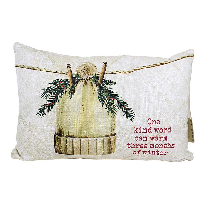 Primitives By Kathy 9.5 Inch Kind Word Pillow Knit Hat Pine Berries Throw Pillows, 1 of 4