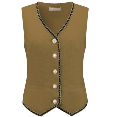 INSPIRE CHIC Women's Tweed Sleeveless Button Down V Neck Casual Business Blazer Vest