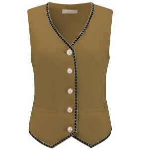 INSPIRE CHIC Women's Tweed Sleeveless Button Down V Neck Casual Business Blazer Vest - 1 of 4