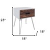 HomeRoots 23" Brown And White Wood And Metal Square End Table With Drawer - 3 of 4