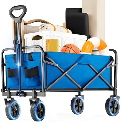 Collapsible Folding Wagon Cart, Camping & Shopping, Heavy Duty Utility Wagon with All-Terrain Wheels
