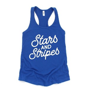 Simply Sage Market Women's Stars and Stripes Slanted Cursive Puff Racerback Tank - 1 of 4