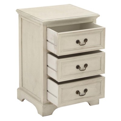 Elegant Cream Solid Wood & Metal 3-Drawer Storage Side Table