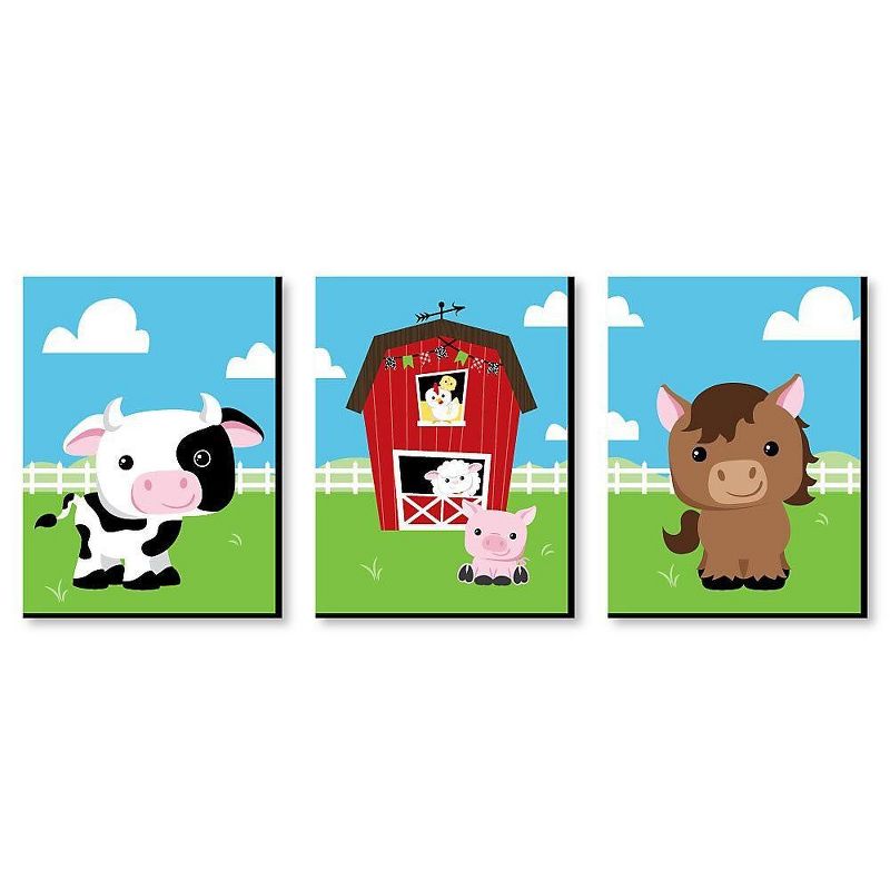 Big Dot of Happiness Farm Animals - Barnyard Nursery Wall Art and Kids Room Decorations - Gift Ideas - 7.5 x 10 inches - Set of 3 Prints, 1 of 8