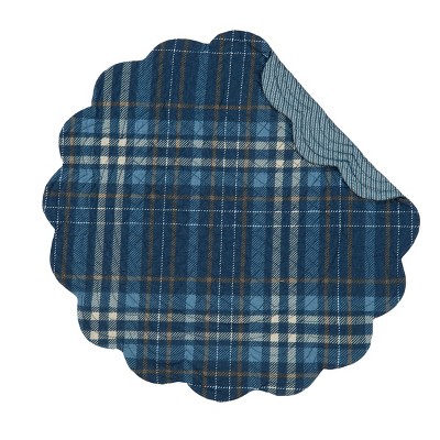 C&F Home Anthony Navy Plaid Cotton Quilted Round Reversible Thanksgiving Placemat Set of 6