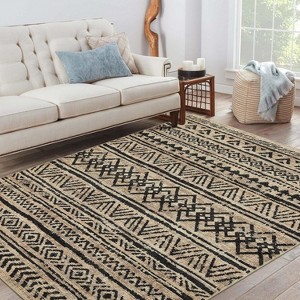 Washable Area Rug for Living Room Bedroom Guest Room Dining Room, Low Pile Soft Striped Carpet, Non-Slip Non Shedding Stain Resistant Foldable Mat - 1 of 4